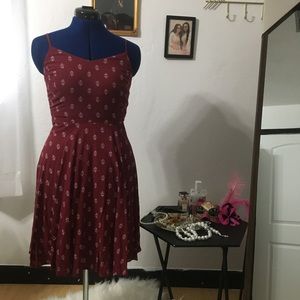 Maroon colored fit and flare skater dress